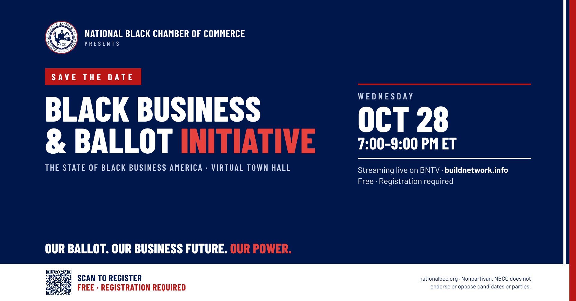 Black Business & Ballot Initiative Virtual Town Hall, Wednesday, Oct. 28, 7:00–9:00 PM ET